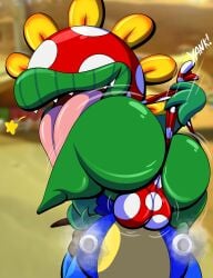 absurd_res ass balls bulge clothing detailed_bulge driving elemental_creature female flora_fauna genitals hi_res mario_(series) mario_kart nintendo petey_piranha piranha_plant plant plantie self_wedgie solo taunting tepigfan101 tongue tongue_out underwear wedgie