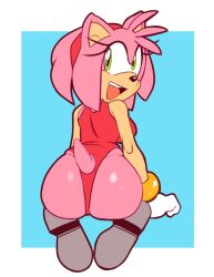 1girls amy_rose ass ass big_ass big_butt female female_focus female_only green_eyes looking_at_viewer pink_body pink_hair pink_skin solo solo_female solo_focus sonic_(series) sonic_the_hedgehog_(series) squidapple swimsuit wide_hips