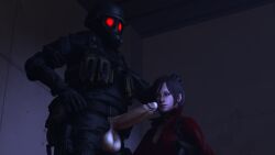 3d ada_wong big_balls big_penis black_hair huge_balls huge_cock hunk_(resident_evil) imminent_oral resident_evil