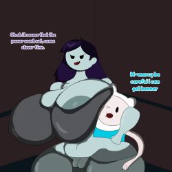 1boy 1girls adventure_time areola big_breasts breasts cleavage clothed female finn_the_human koringansfw large_areolae male marceline open_mouth open_smile sharp_teeth smile