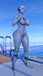 1girls 3d abs alien_girl asari bare_shoulders bikini blue_body blue_skin blue_sky breasts clothed clothed_female clouds female female_only fit_female guidugalle guimontag liara_t'soni mass_effect micro_bikini scales sci-fi sling_bikini solo solo_female summer swimsuit swimwear underwear