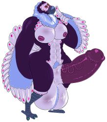 3_eyes abs absurd_res anthro avian balls big_balls big_penis bird desbjust feathered_wings feathers flared_penis genitals hi_res huge_balls huge_cock hyper hyper_balls hyper_genitalia hyper_penis male multi_eye multicolored_body nipples pecs penis solo talons thick_thighs vein veiny_penis winged_arms wings zovnaz_(desbjust)