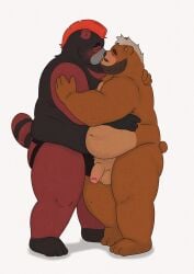 absurd_res anthro bear beard belly chubby_male clothing duo embrace facial_hair genitals hi_res hug inkyflush jockstrap kiss_on_lips kissing male male/male mammal overweight overweight_anthro overweight_male penis punk_hair slightly_chubby underwear