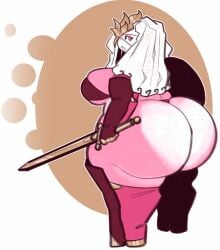 1girls 2020 ass ass_focus back_view big_ass big_breasts breasts chubby chubby_female curvy curvy_figure dat_ass dongwongtang fat_ass female gigantic_ass holding_sword holding_weapon huge_ass large_ass long_hair looking_back oc original original_character pink_skin rear_view shortstack simple_background solo solo_focus sondra_dimshield sword thick_thighs thong white_hair wide_hips