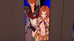 3d childe_(genshin_impact) cleavage crossover female genshin_impact ginger hand_on_penis handjob inner_sideboob koikatsu league_of_legends leona_(league_of_legends) male nick_maxwell penis_out revealing_clothes tagme tartaglia_(genshin_impact)