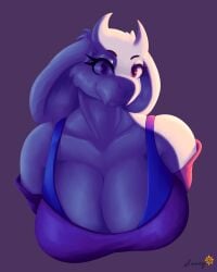 1female 1girls 2020 anthro anthro_only bare_shoulders big_breasts boss_monster breasts caprine cleavage clothed female female_anthro female_only furry furry_female furry_only goat goat_horns horns mature mature_female milf monster monster_girl pixiv_id_43554989 purple_background simple_background solid_color_background solo solo_female sunnydraconis toriel undertale undertale_(series) upper_body white_fur