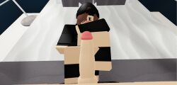 3d artist_request bed bedroom blush brown_hair cat_ears foot_fetish footjob legwear looking_at_viewer roblox robloxian shy source_request stirrup_legwear tagme toeless_legwear