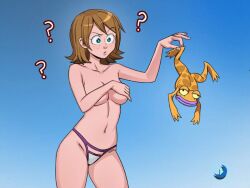 1girls con-quest confusion cuddlepitgames faye_(con-quest) female frog solo topless