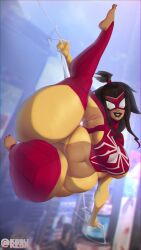 1girls armpits background_spider-people belly black_hair chubby curvy dark-skinned_female dark_skin fat_ass female female_focus female_only human kobukeda krisanka marvel mask masked masked_female solo solo_female solo_focus spider-man:_across_the_spider-verse spider-man_(series) spider-woman thick_ass thick_thighs voluptuous watchforce_spider-woman