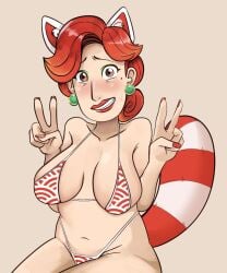 1girls alternate_version_available animal_ears animal_tail asian asian_female big_breasts bikini disney double_v earrings female female_only light-skinned_female light_skin looking_at_viewer mature_female milf ming_lee mole mole_under_eye mother pixar red_hair red_panda_ears red_panda_tail sin-buttons_(artist) solo tail turning_red