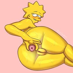 1girls big_ass big_butt butt eating female_only food jefsukyu lisa_simpson oiled presenting_hindquarters rear_view simple_background the_simpsons yellow_body