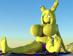 1girls anthro beach big_breasts bikini boots bunny_girl cometfnia female female_only five_nights_at_freddy's five_nights_in_anime genderswap_(mtf) green_eyes long_hair rule_63 solo solo_focus springtrap springtrap_(fnaf) springtrap_(fnia) thick_thighs