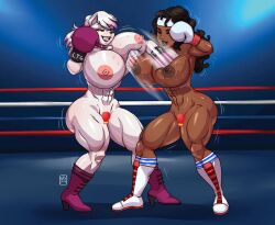 2girls anthro athletic athletic_female big_breasts boxing boxing_gloves boxing_ring breast_punch breasts brown-skinned_female brown_body brown_skin busty cleavage commission curvaceous curvy curvy_figure dark-skinned_female dark_lipstick dark_skin digital_drawing_(artwork) digital_media_(artwork) duo eyebrows eyelashes eyes female female_focus female_only fit fit_female furry furry_female gabocaricaturas gloves hair hips hourglass_figure huge_breasts human large_breasts legs light-skinned_female light_skin lips lipstick magenta_boxing_gloves magenta_gloves mature mature_female nude_boxing original original_character original_characters red_lipstick thick thick_legs thick_thighs thighs toned toned_body toned_female top_heavy upper_body voluptuous waist white_boxing_gloves white_gloves wide_hips