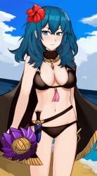 alternate_costume bikini black_bikini black_swimsuit breasts byleth_(fire_emblem) byleth_(fire_emblem)_(female) byleth_(summer)_(fire_emblem)_(female) female female_only fire_emblem fire_emblem:_three_houses fire_emblem_heroes kgctcg nintendo official_alternate_costume solo swimsuit