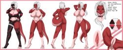 anthro big_breasts breasts chenny_(chaliefb) female fluffy fluffy_tail hair hi_res hoya humanoid lizard long_tongue model_sheet red_body red_eyes reptile scalie tail tongue white_hair