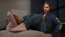 1boy 1girls 3d agent_ava barefoot clothed_female_nude_male counter-strike:_global_offensive counter-strike_(series) feet feet_on_penis foot_fetish footjob huge_cock painted_toenails plop_20 smirk tagme valve