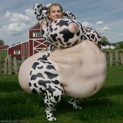 ai_generated armpits blonde_hair braided_hair cow_print disproportional huge_ass huge_breasts mature_female milf pregnant sweetai