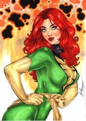 1girls big_breasts curvy_body curvy_female curvy_figure ed_benes_studio female_focus female_only hi_res jean_grey long_hair looking_at_viewer mariah_benes marvel marvel_comics red_hair voluptuous voluptuous_female x-men