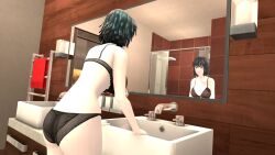 1girls 3d 3d_(artwork) ass big_breasts bra breasts butt dark_green_hair fubuki_(one-punch_man) green_eyes green_hair huge_breasts one-punch_man panties sharkzero underwear