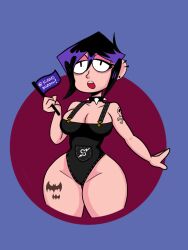 black_eyes black_hair ecchi goth gothic kizzonozomi4 punk punk_girl thick_legs valbun valbun_(oc) violet_hair