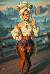 ai_generated clothed_female glasses looking_at_viewer purah purah_(tears_of_the_kingdom) shizmaboof solo_female tears_of_the_kingdom the_legend_of_zelda white_hair