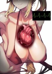 armpits big_breasts bikini blonde_hair breasts cardiogram cardiophilia collar collarbone female female_only golden_snub-nosed_monkey_(kemono_friends) heart_(organ) heart_monitor heartbeat iparuputsua kemono_friends nipple_bulge smile x-ray