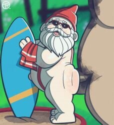 anal anal_sex animate_inanimate animated anthro ass balls beard belly big_butt big_dom_small_sub bikini brown_hair clothed clothing dark_hair day design_toscano detailed_background digital_media_(artwork) dominant duo erection eyewear facial_hair garden_gnome genitals gnome gnomeo_and_juliet hair hat headgear headwear hi_res human humanoid light living_statue male male/male male_focus male_only male_penetrated male_penetrating male_penetrating_male mammal navel nude open_mouth outside overweight overweight_anthro overweight_male penetration penis public public_exposure public_nudity public_sex sex size_difference stomach_bulge sunglasses sunlight surfboard swimwear tagme the_shredder_surfer_dude_gnome towel trashtoonz white_hair yard