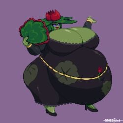 animated bbw hyper hyper_belly hyper_breasts jiggling jiggling_breasts overweight overweight_female pixel_art plant plant_girl purple_eyes slapping slapping_belly snesflint wobble wobbling wobbling_belly