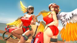 2girls 3d absurd_res absurdres alternate_version_available angel angel_wings ass big_ass big_breasts big_butt black_hair breasts brown_hair bubble_ass bubble_butt busty curvy dark-skinned_female dark_skin fat_ass female female_focus female_only furia_(paladins) hcid hi_res high_resolution highres hrobocop large_ass large_breasts lifeguard lifeguard_swimsuit light-skinned_female light_skin mature mature_female nipples nyx_(paladins) one-piece_swimsuit outdoors outside paladins pyre_nyx_(paladins) red_eyes sfm sideboob source_filmmaker swimsuit tagme thick_ass thick_thighs thighs voluptuous wings yellow_eyes