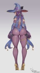 1girls ass ass_focus big_ass big_thighs clothed clothed_female clothing female female_only genshin_impact heels high_heels looking_back mona_(genshin_impact) redoart solo solo_female thick_thighs thigh_strap thighs