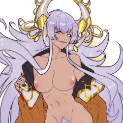 1girls cryptid_crab cygames dark-skinned_female dragalia_lost female female_only horns marishiten_(dragalia_lost) nintendo nude partially_clothed