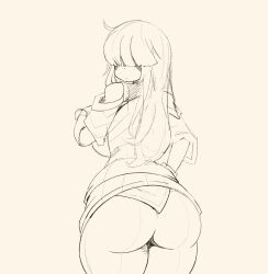 :< akutox3 ass female hair_covering_eye hair_over_eyes huge_ass looking_back panties rear_view sketch sweater