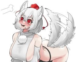 animal_ears blush dog_bone dog_girl huge_breasts momiji_inubashiri saturnate492 sideboob swirly_eyes touhou wagging_tail