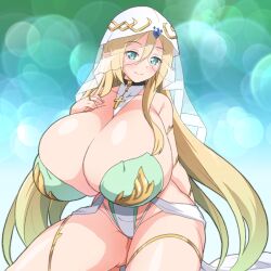 1girls cleavage elf huge_breasts looking_at_viewer milf original shirogane_hakuba solo veil