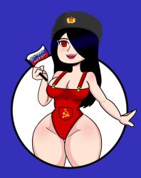 big_breasts black_hair kizzonozomi4 muscular_female red red_eyes red_lipstick russian_girl thick_ass thick_legs