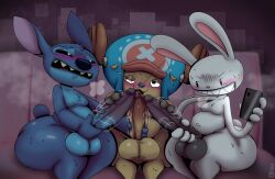 3boys anthro ass balls big_ass big_dick big_hips big_penis blush boner breathotter erection experiment_(lilo_and_stitch) femboy furry gay hips huge_ass lilo_and_stitch male male_only masturbation max_(sam_and_max) non-human nude one_piece penis sam_and_max stitch thick_thighs tony_tony_chopper toony wide_hips