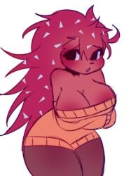 anthro anthro_only arms_crossed black_eyes boobs breasts clothed clothing female female_focus female_only flaky_(htf) happy_tree_friends long_hair nnenyov porcupine red_hair simple_background solo solo_female solo_focus standing sweater tagme white_background