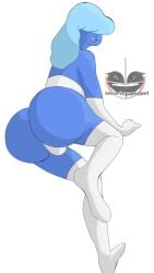 ass bangs_over_eyes big_ass blue_hair blue_skin gem_(species) gloves humanoid lingerie long_hair looking_at_viewer looking_back panties partially_clothed sapphire_(steven_universe) sepuppet smirk steven_universe thighhighs