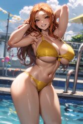 adagio_dazzle ai_generated bikini equestria_girls hasbro huge_breasts my_little_pony orange_hair rainbow_rocks smiling the_dazzlings the_hotshot thick_thighs wide_hips