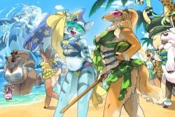 3:2 anthro ass beach bear big_butt bikini blahaj breasts canid canine canis cetacean clothing domestic_cat domestic_dog felid feline felis female furgonomics giraffe giraffid group ikea mammal marine multi_breast overweight overweight_female rodent sciurid seaside summer swimwear ursid utsuki_maito water