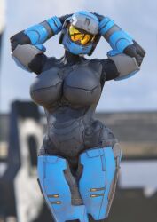 1girls 3d 3d_(artwork) armor breasts child_bearing_hips halo_(series) helmet hips large_breasts llamasarepink looking_at_viewer power_armor spartan_(halo) thick_thighs thighs wide_hips