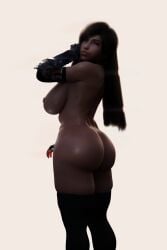 areolae ass black_hair breasts dat_ass final_fantasy final_fantasy_vii huge_ass large_ass large_breasts looking_at_viewer nipple_piercing nipples nordehartet nude sideboob simple_background thick_thighs thighhighs thighs tifa_lockhart white_background