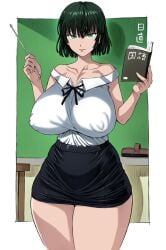 1girls big_breasts black_hair eyebrows female female_focus female_only fubuki_(one-punch_man) gonzalo_costa green_eyes huge_breasts large_breasts light-skinned_female light_skin looking_at_viewer mogudan nipple_bulge nipples one-punch_man solo solo_female solo_focus teacher thick_thighs thighs wide_hips