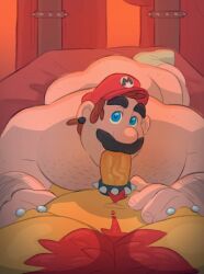 2boys boner bowser bunbunny_(artist) cock_ring erection furry gay indoors interspecies lying male male/male male_only mario mario_(series) multiple_boys nude on_back oral penis smallsrabbit super_mario_bros.