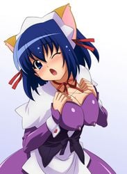 big_breasts blue_hair breast_grab breasts cleavage erect_nipples kokubunji_koyori nekomimi nurse_witch_komugi-chan over_drive wave_ride