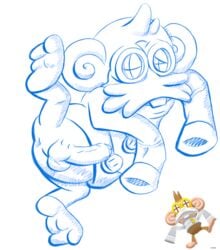 anthro balls bob-jiggles clothing digital_media_(artwork) doctor erection eyewear fur furry goggles hi_res humanoid_penis male male_only mammal monkey penis primate sketch solo super_monkey_ball video_games