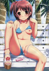 bikini brown_eyes discreet_vibrator fixed mizugi open_toe_shoes pettanko public_nudity public_vibrator small_breasts swimsuit takayaki uncensored undressing vagina vibrator vibrator_under_clothes