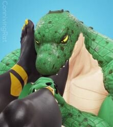 3d alligator animated anthro black_body black_skin blue_background connivingrat duncan_(strahinium) fingers foot_fetish foot_lick furry green_body green_skin helm_(connivingrat) loop male male/male male_only nails nails_painted no_sound reptile scales sharp_teeth strahinium striped_body sucking sucking_feet sucking_toes tagme video yellow_eyes