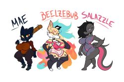 big_breasts breasts ennewt helluva_boss mae_borowski night_in_the_woods no_humans nonarycubed pokémon_(species) pokemon pokemon_(species) queen_bee-lzebub_(helluva_boss) salazzle thick_thighs wide_hips