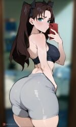 1girls ai_generated ass breasts dat_ass fate/stay_night fate_(series) female gym_uniform huge_ass is kisou selfie sports_bra sportswear thick_ass thick_thighs tight_clothing tohsaka_rin yoga_pants